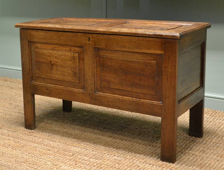 18th Century Lovely Period Oak Antique Paneled Coffer.
