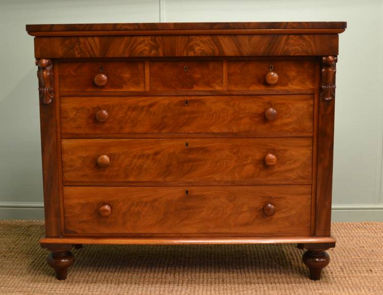 Antique Scottish Chest of Drawers 3 Finest Quality, William IV, Figured Mahogany Antique Scottish Chest of Drawers.