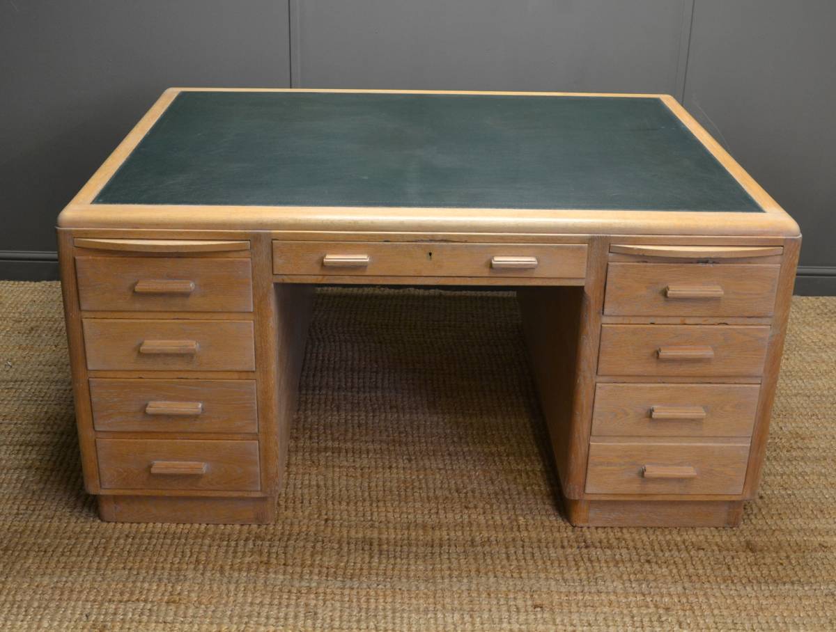 Large Art Deco Limed Oak Desk – By Simpoles of Manchester.