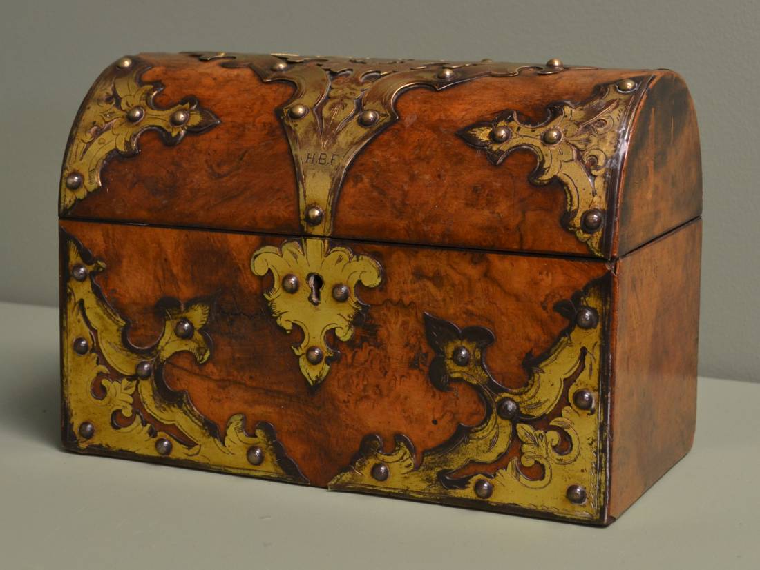 Antique Victorian Figured Walnut Domed Top Casket