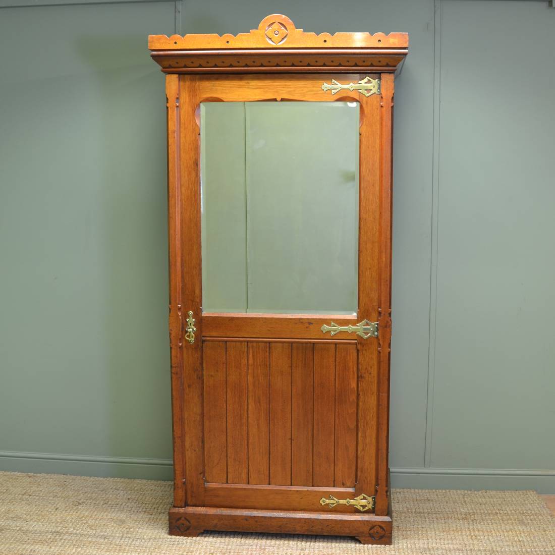 Spectacular Arts & Crafts Solid Walnut Antique Single Wardrobe By John Taylor & Son