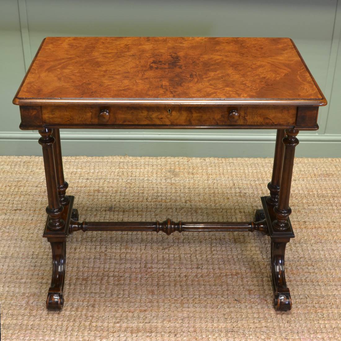 Magnificent Quality Victorian Figured Burr Walnut Antique Side / Writing Table