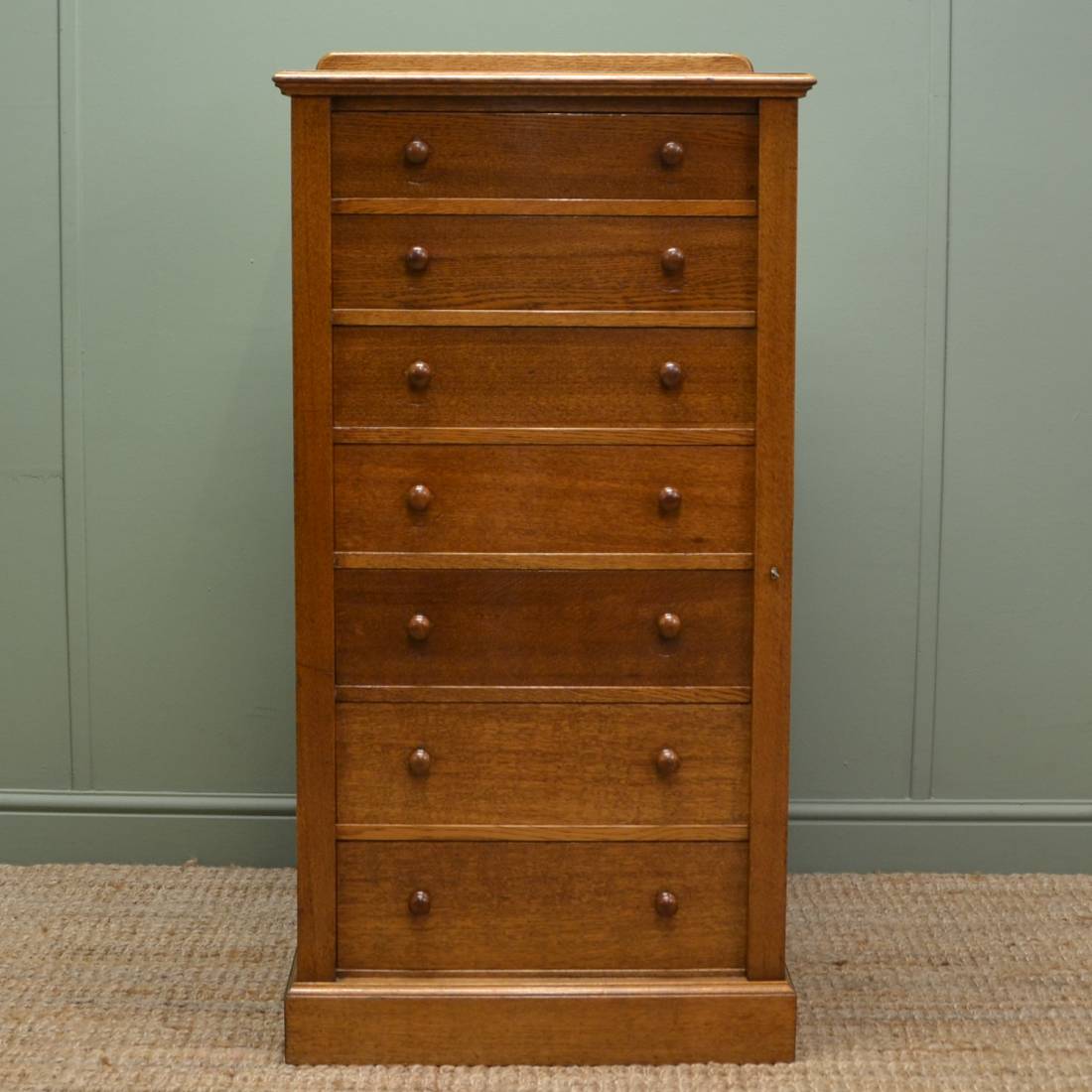 Quality Victorian Solid Oak Antique Wellington Chest by John Taylor And Son Edinburgh