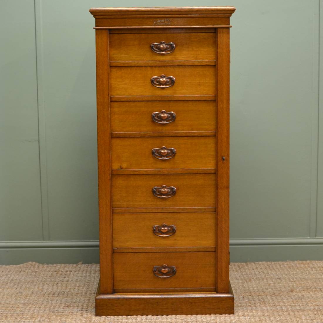 Stunning Antique Golden Oak Antique Edwardian Wellington Chest by Simpoles of Manchester