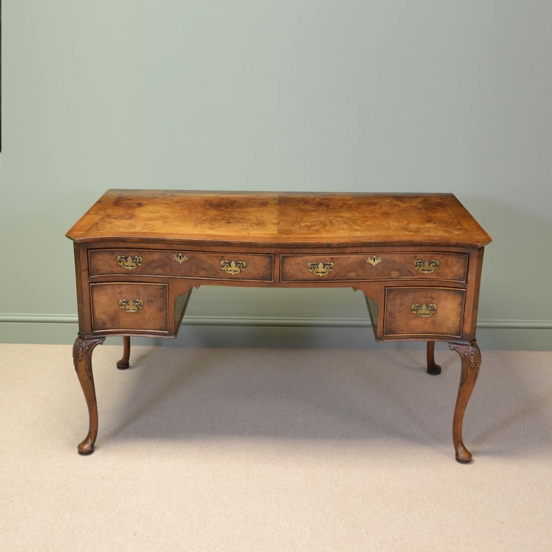 Large Figured Walnut Antique Edwardian Writing Desk
