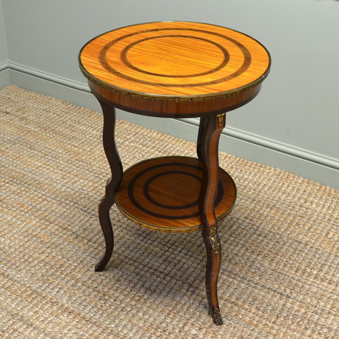 Edwardian Antique Satinwood Occasional Table with Decorative Brass Ormolu Mounts.