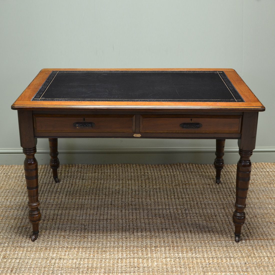 Unusual Victorian Oak and Walnut Writing Desk by Simpoles of Manchester
