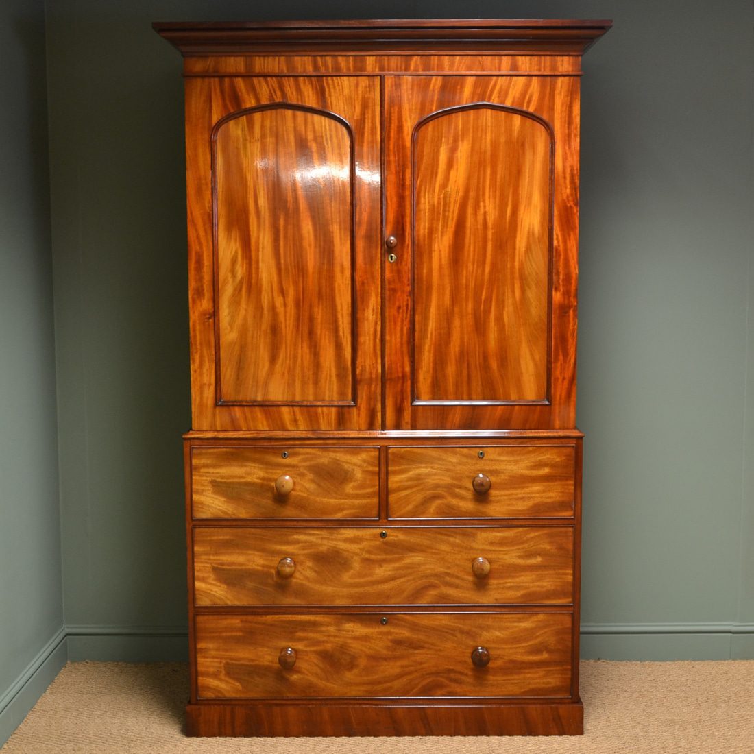 Spectacular Golden Mahogany Antique Linen Press 1 Antique Linen Press