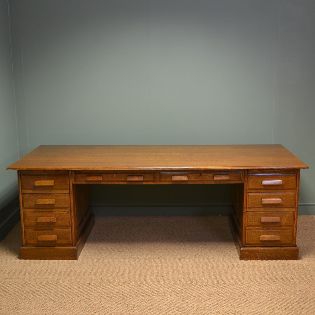 Huge Edwardian Oak Antique Pedestal Desk By Simpoles Of Manchester