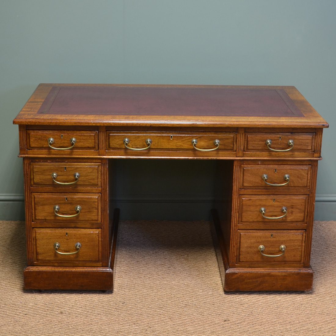 Walnut Antique Victorian Pedestal Desk by S & H Jewell of London