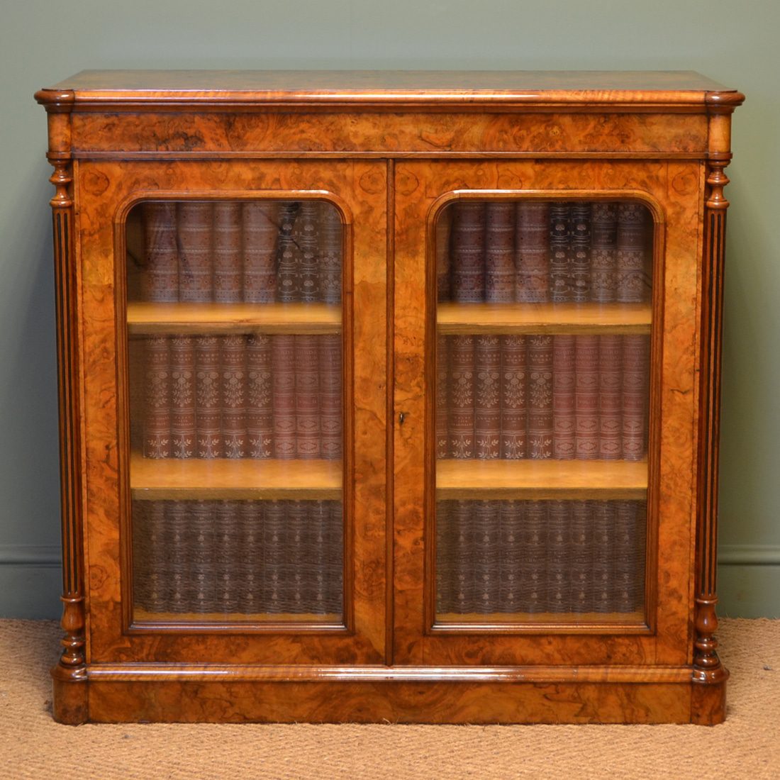 Spectacular Lambs of Manchester Figured Burr Walnut Antique Victorian Cabinet
