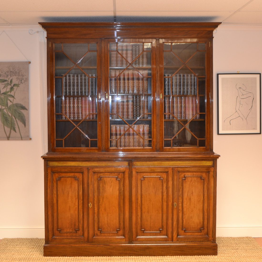 S & H Jewell Large Victorian Mahogany Antique Library Bookcase