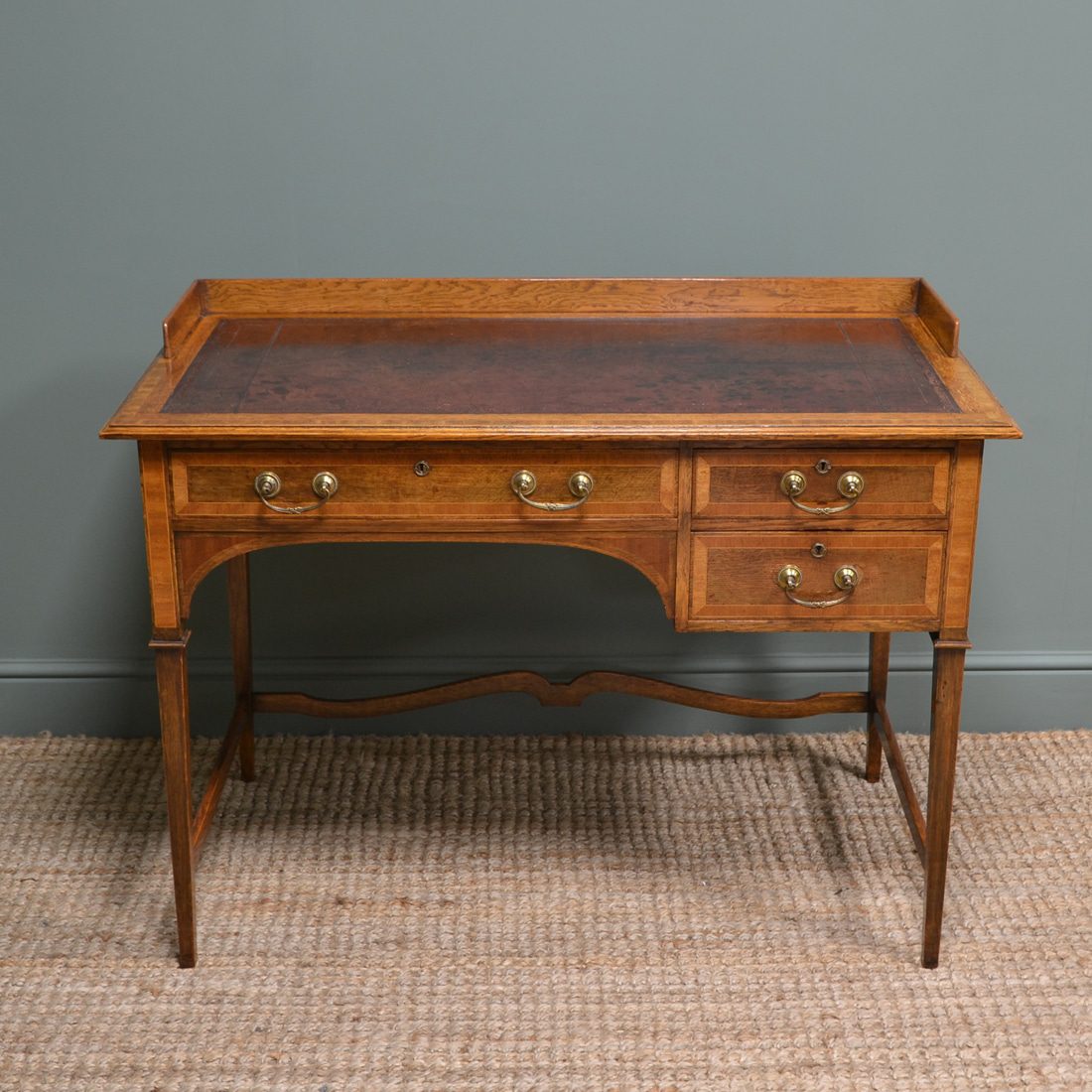 Quality Golden Oak Victorian Shapland & Petter Antique Writing Table