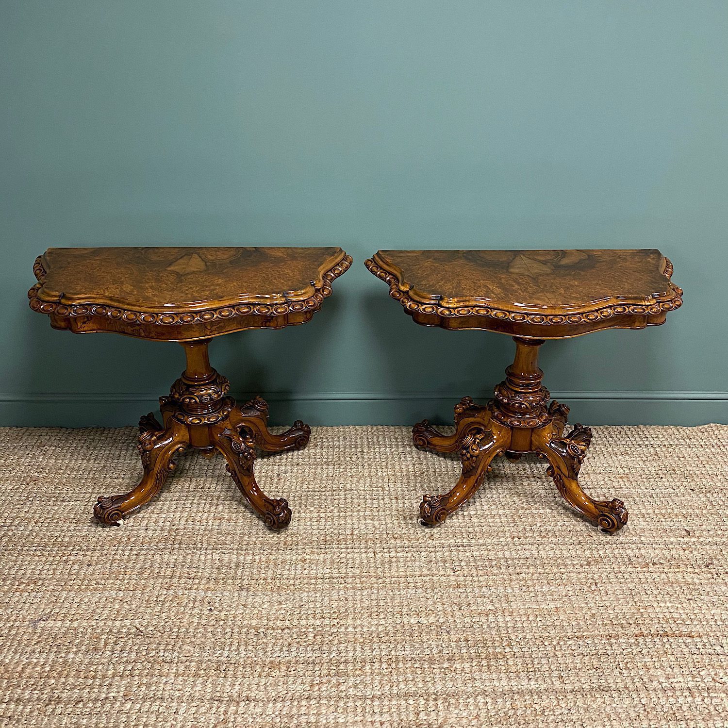 Stunning Pair of Victorian Walnut Antique Card Tables 1 Stunning Pair of Victorian Walnut Antique Card Tables