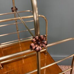 Antique Edwardian Brass & Oak Revolving Paper Rack / Magazine Rack