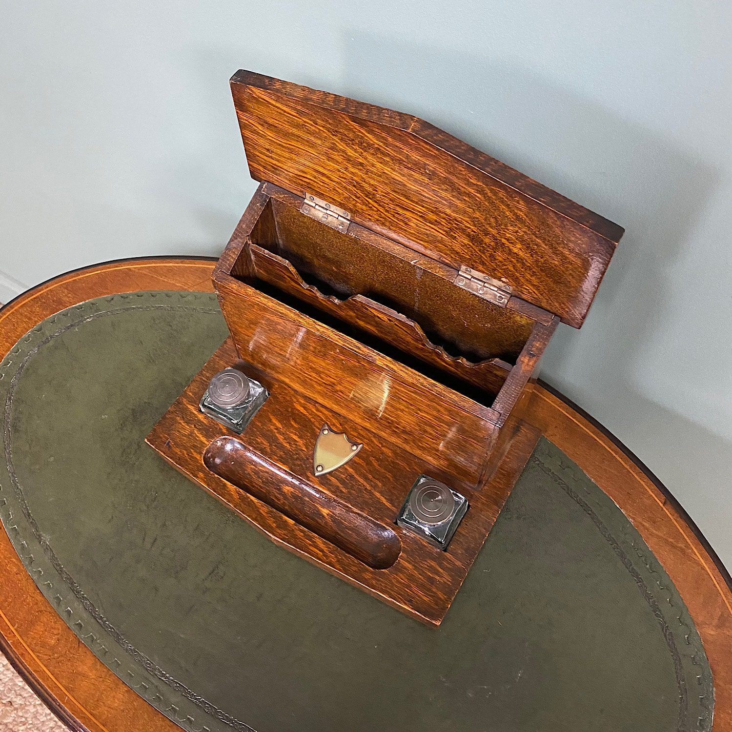 Quality Victorian Oak Antique Stationary Box 5 Quality Victorian Oak Antique Stationary Box