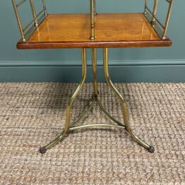 Antique Edwardian Brass & Oak Revolving Paper Rack / Magazine Rack