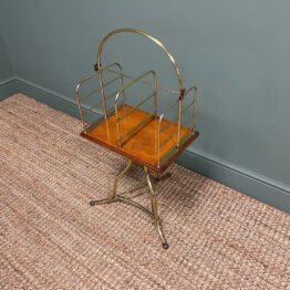 Antique Edwardian Brass & Oak Revolving Paper Rack / Magazine Rack