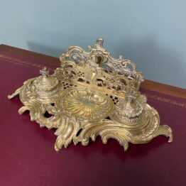 Superb Quality Antique Brass Inkwell Letter Holder Desk Set