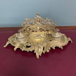 Superb Quality Antique Brass Inkwell Letter Holder Desk Set