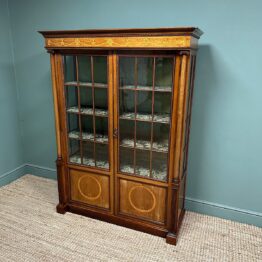 Exhibition Quality Victorian Inlaid Antique Display Cabinet / Bookcase