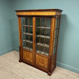 Exhibition Quality Victorian Inlaid Antique Display Cabinet / Bookcase