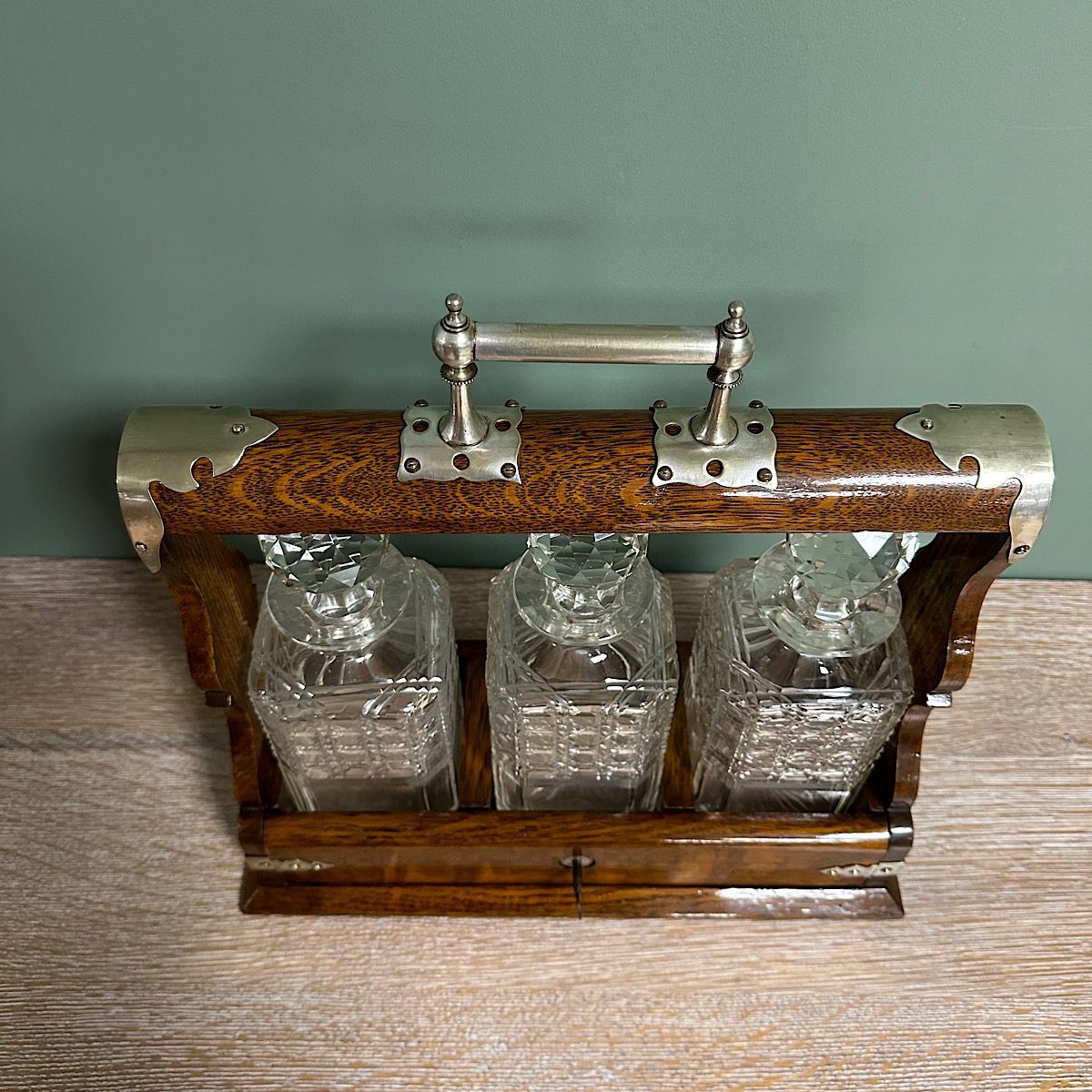 Quality Victorian Oak Antique Tantalus 5 Quality Victorian Oak Antique Tantalus