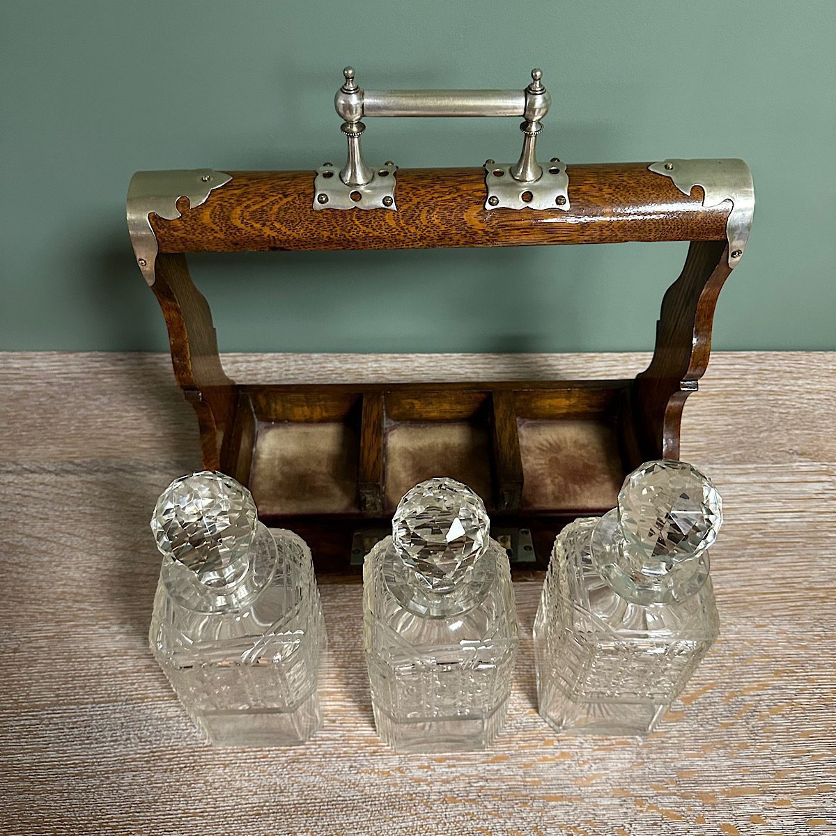 Quality Victorian Oak Antique Tantalus 4 Quality Victorian Oak Antique Tantalus