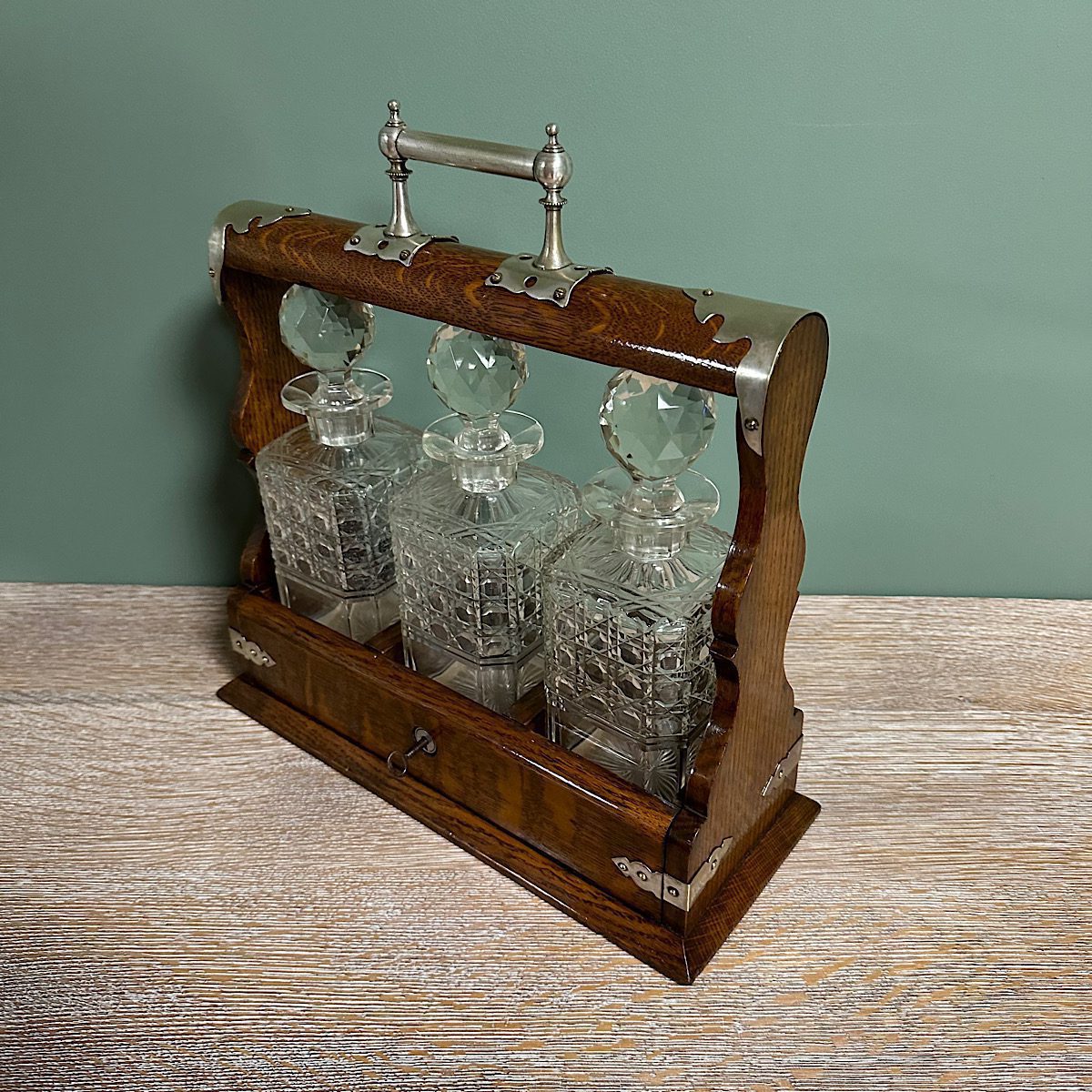 Quality Victorian Oak Antique Tantalus 8 Quality Victorian Oak Antique Tantalus