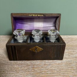 Unusual Antique Casket with 3 Cut Glass Bottles
