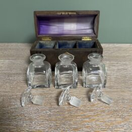 Unusual Antique Casket with 3 Cut Glass Bottles