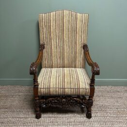 Quality Large Upholstered Antique Arm Chair / Throne Chair