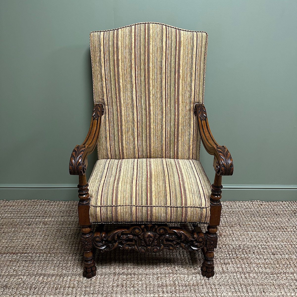 Quality Large Upholstered Antique Arm Chair / Throne Chair 3 Quality Large Upholstered Antique Arm Chair / Throne Chair