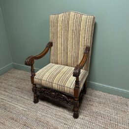 Quality Large Upholstered Antique Arm Chair / Throne Chair