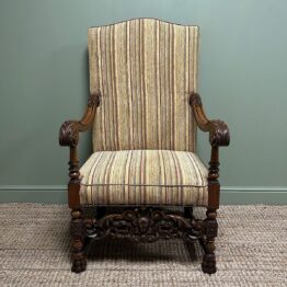 Quality Large Upholstered Antique Arm Chair / Throne Chair