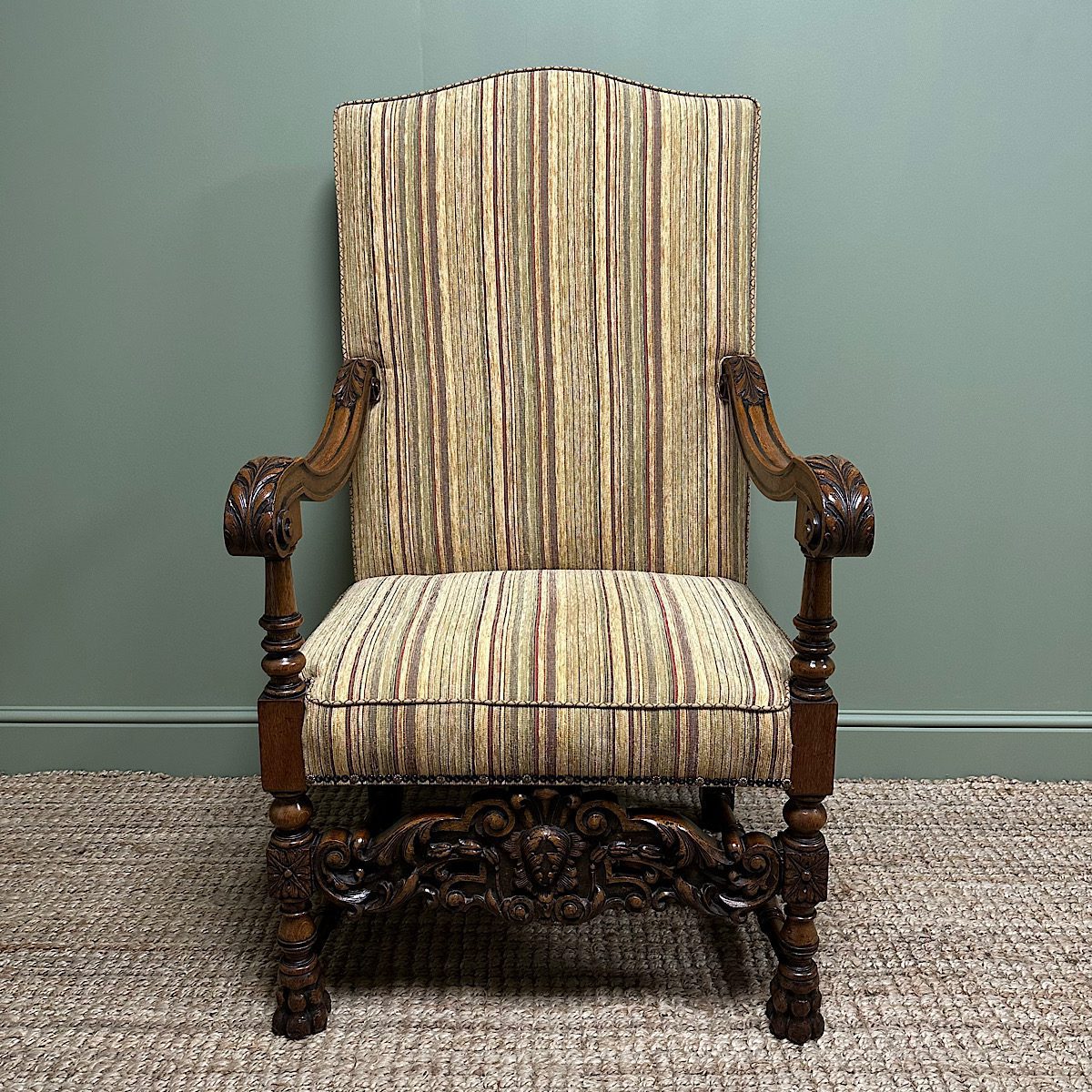 Quality Large Upholstered Antique Arm Chair / Throne Chair 1 Quality Large Upholstered Antique Arm Chair / Throne Chair