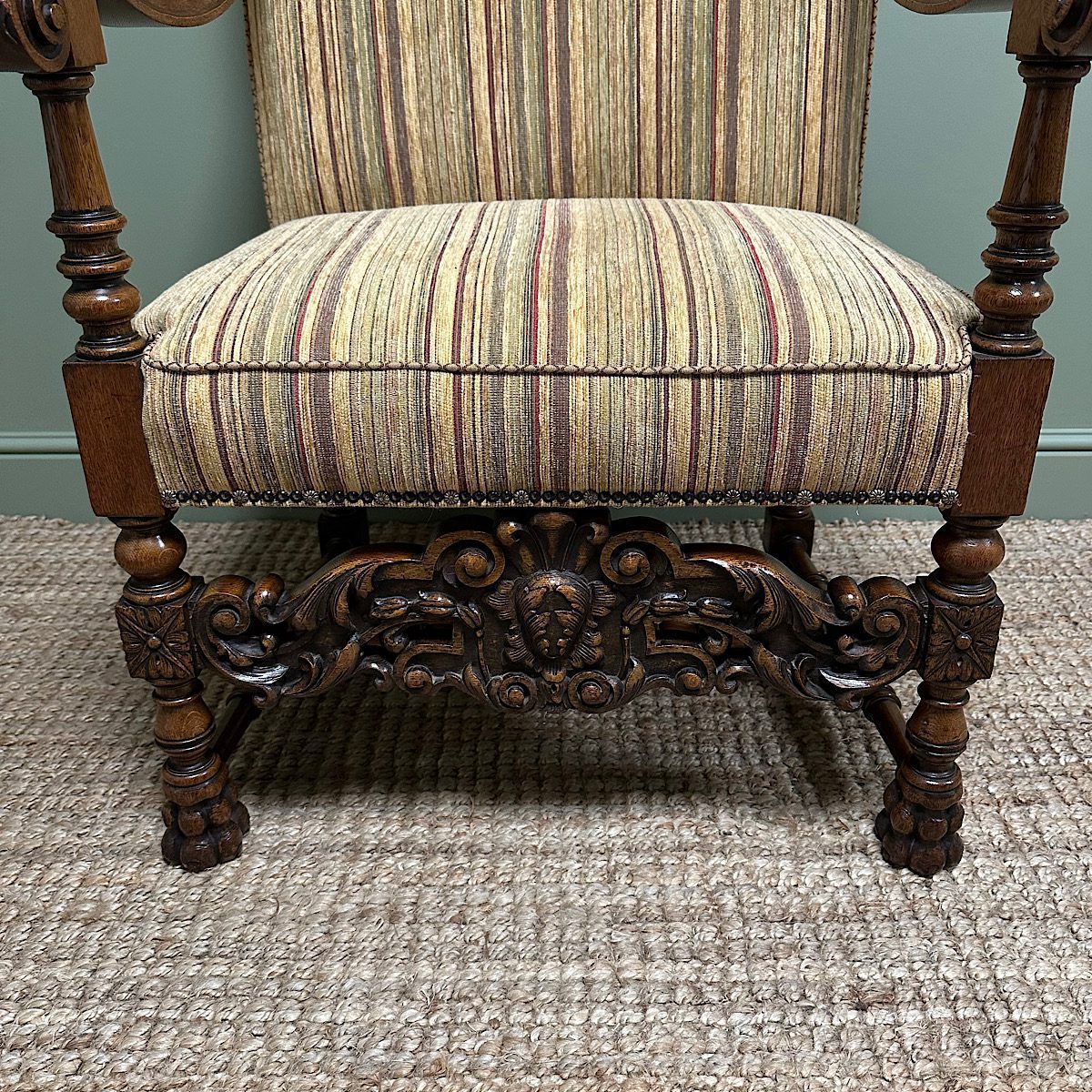 Quality Large Upholstered Antique Arm Chair / Throne Chair 7 Quality Large Upholstered Antique Arm Chair / Throne Chair