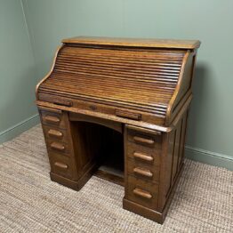 Quality Antique Oak Roll Top Desk By Lebus