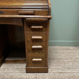 Quality Antique Oak Roll Top Desk By Lebus