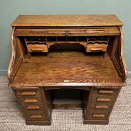Quality Antique Oak Roll Top Desk By Lebus