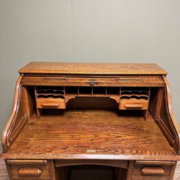 Quality Antique Oak Roll Top Desk By Lebus