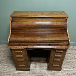 Quality Antique Oak Roll Top Desk By Lebus