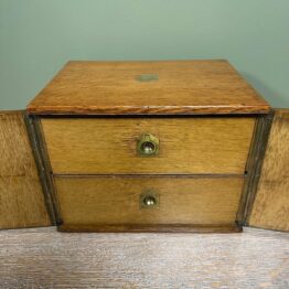 Unusual Victorian Oak Antique Stationary Box with Fitted Interior