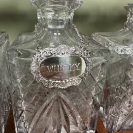 Stunning Mahogany Tantalus with Gin, Whiskey & Brandy Silver Decanter Labels