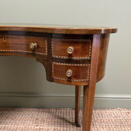 Beautiful Inlaid Edwardian Mahogany Antique Kidney Shaped Writing Desk