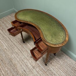 Beautiful Inlaid Edwardian Mahogany Antique Kidney Shaped Writing Desk