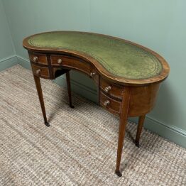 Beautiful Inlaid Edwardian Mahogany Antique Kidney Shaped Writing Desk