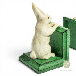 Cast Iron Antiqued White Rabbit Bookends