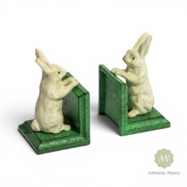 Cast Iron Antiqued White Rabbit Bookends