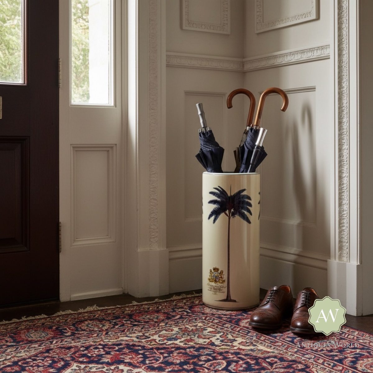 Ceramic Lithograph Palm Tree with Royal Seal Umbrella Stand 5 Ceramic Lithograph Palm Tree with Royal Seal Umbrella Stand
